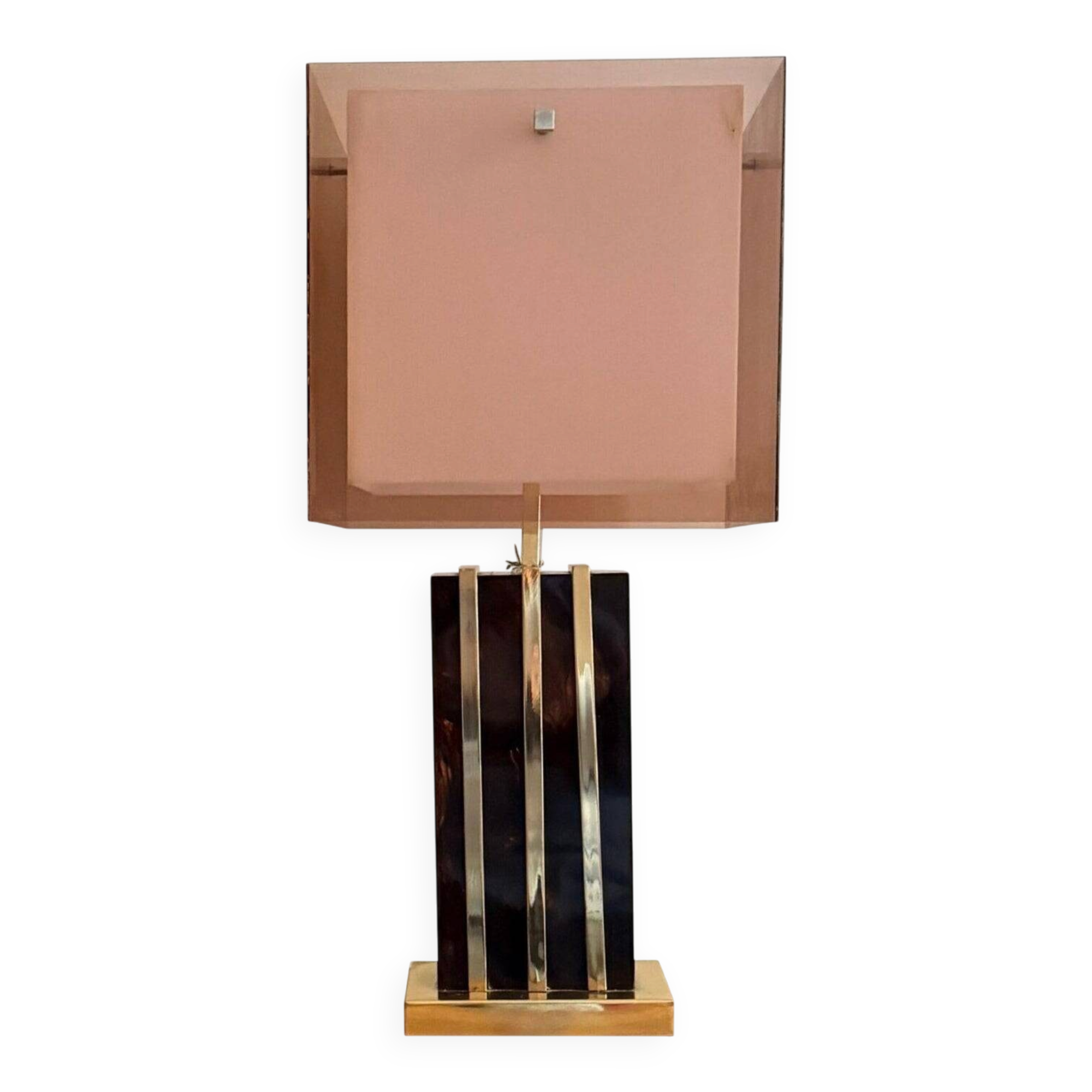 Lamp with chrome-plated brass structure and methacrylate shade designed by Romeo