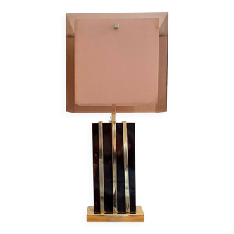 Lamp with chrome-plated brass structure and methacrylate shade designed by Romeo