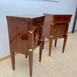 Empire Nightstands in Walnut with Full Columns in Gilt Brass, Italy, 1810, Set of 2