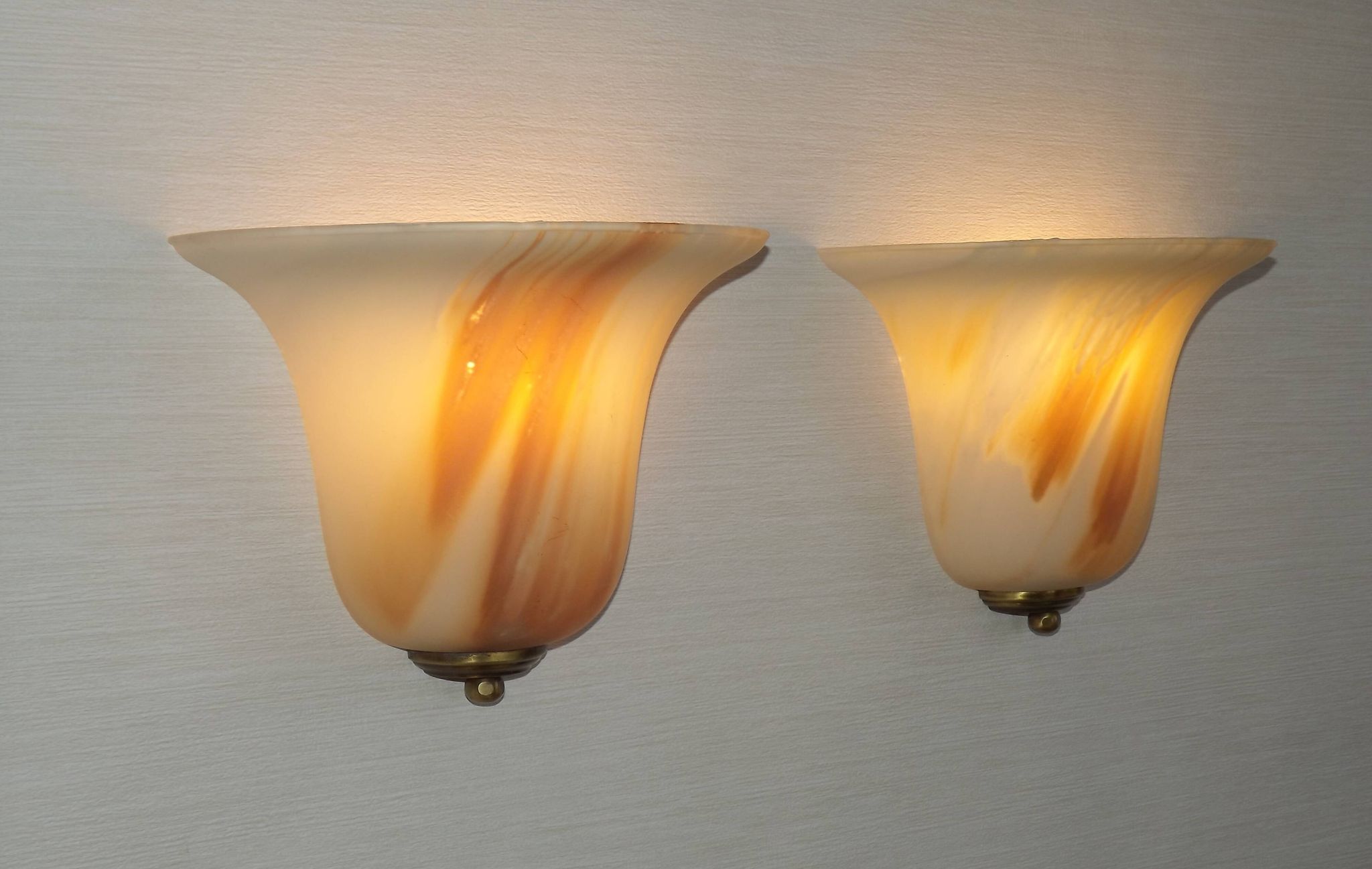 Vintage Pair Marinha Grande Swirl Art Glass Wall Sconces Made in Portugal