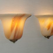 Vintage Pair Marinha Grande Swirl Art Glass Wall Sconces Made in Portugal