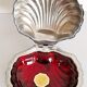 Stainless steel scallop butter dish, red glass shell