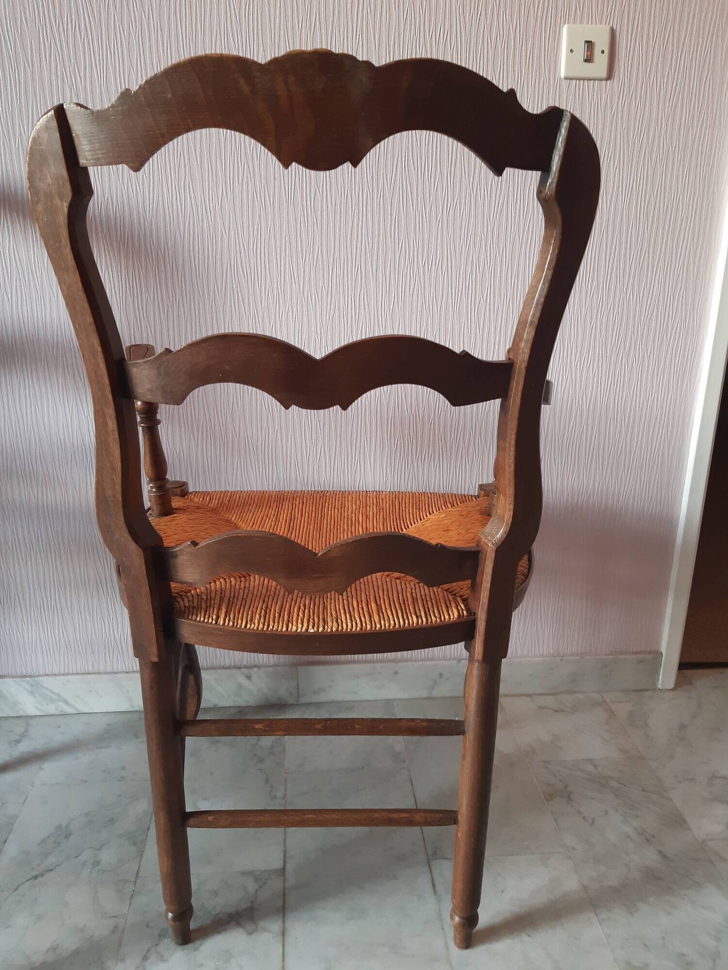 Set of 2 armchairs provencal style wood and straw