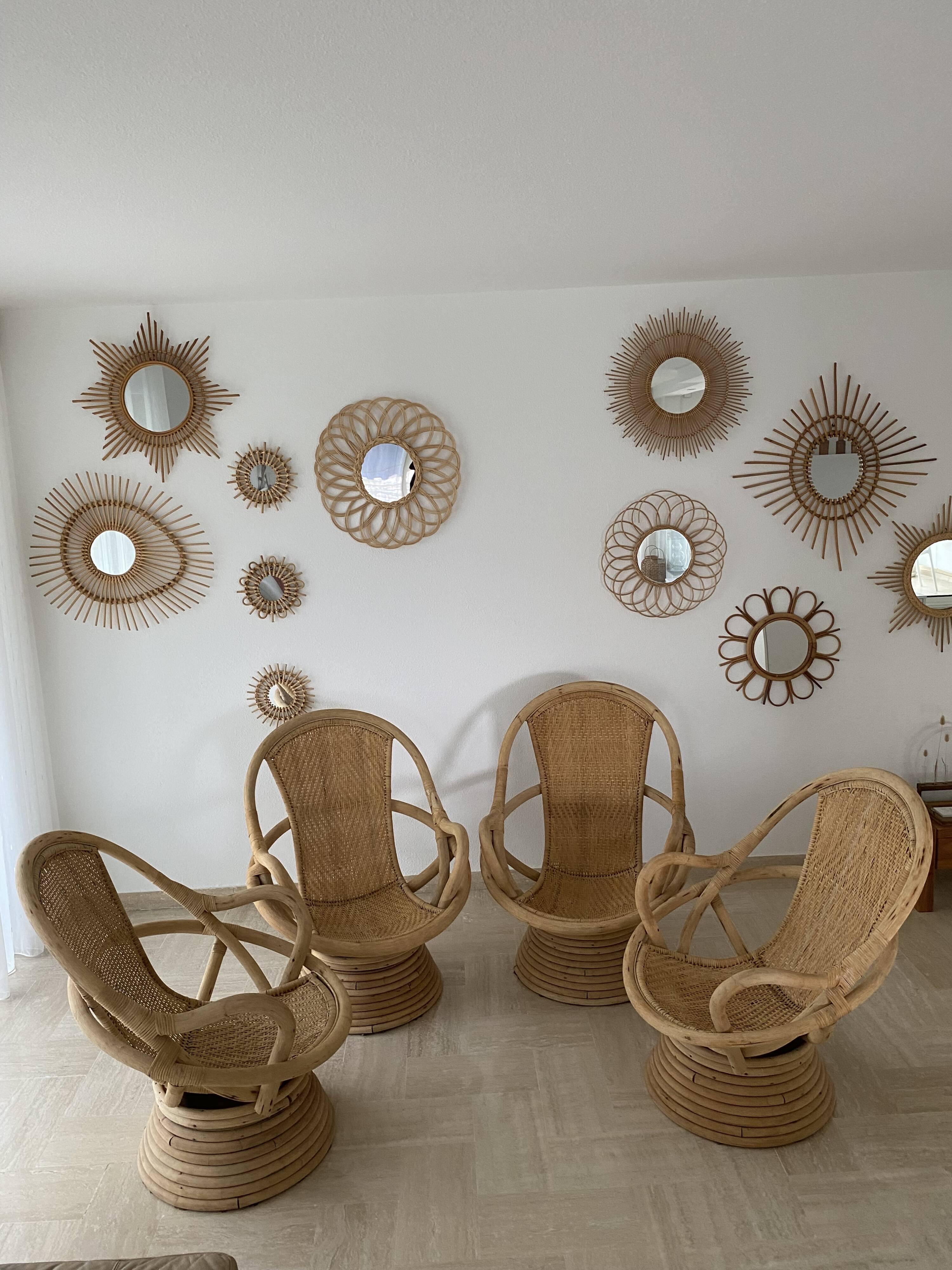 4 swivel basket chairs in bamboo and rattan