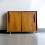 Vintage wooden shoe cabinet with sliding doors