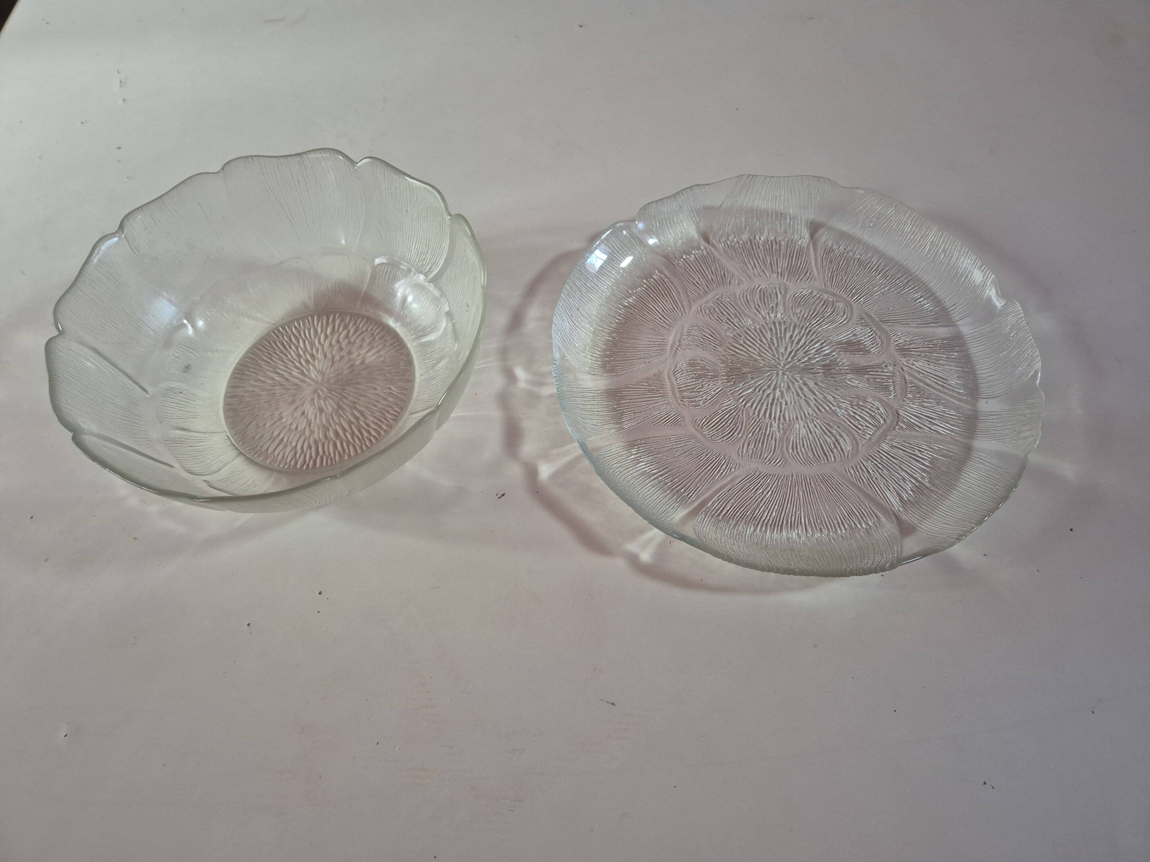 ensemble plat et saladier en verre vintage arcopal fleurs