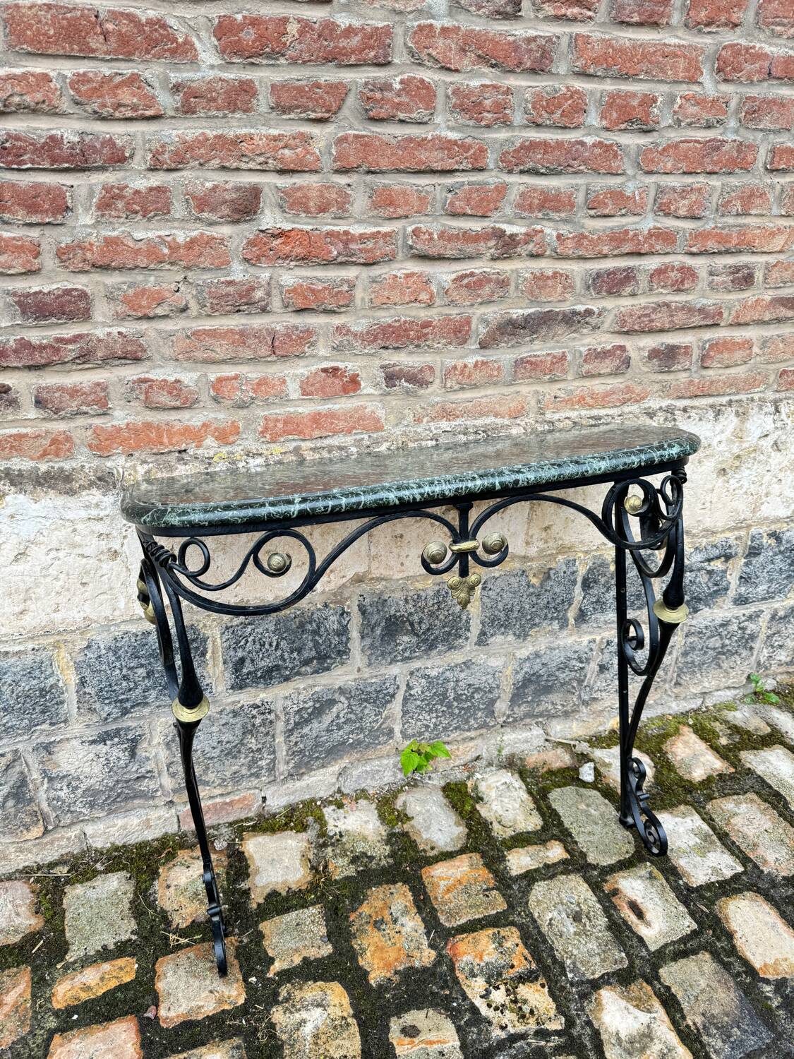 Black And Gold Lacquered Wrought Iron Console