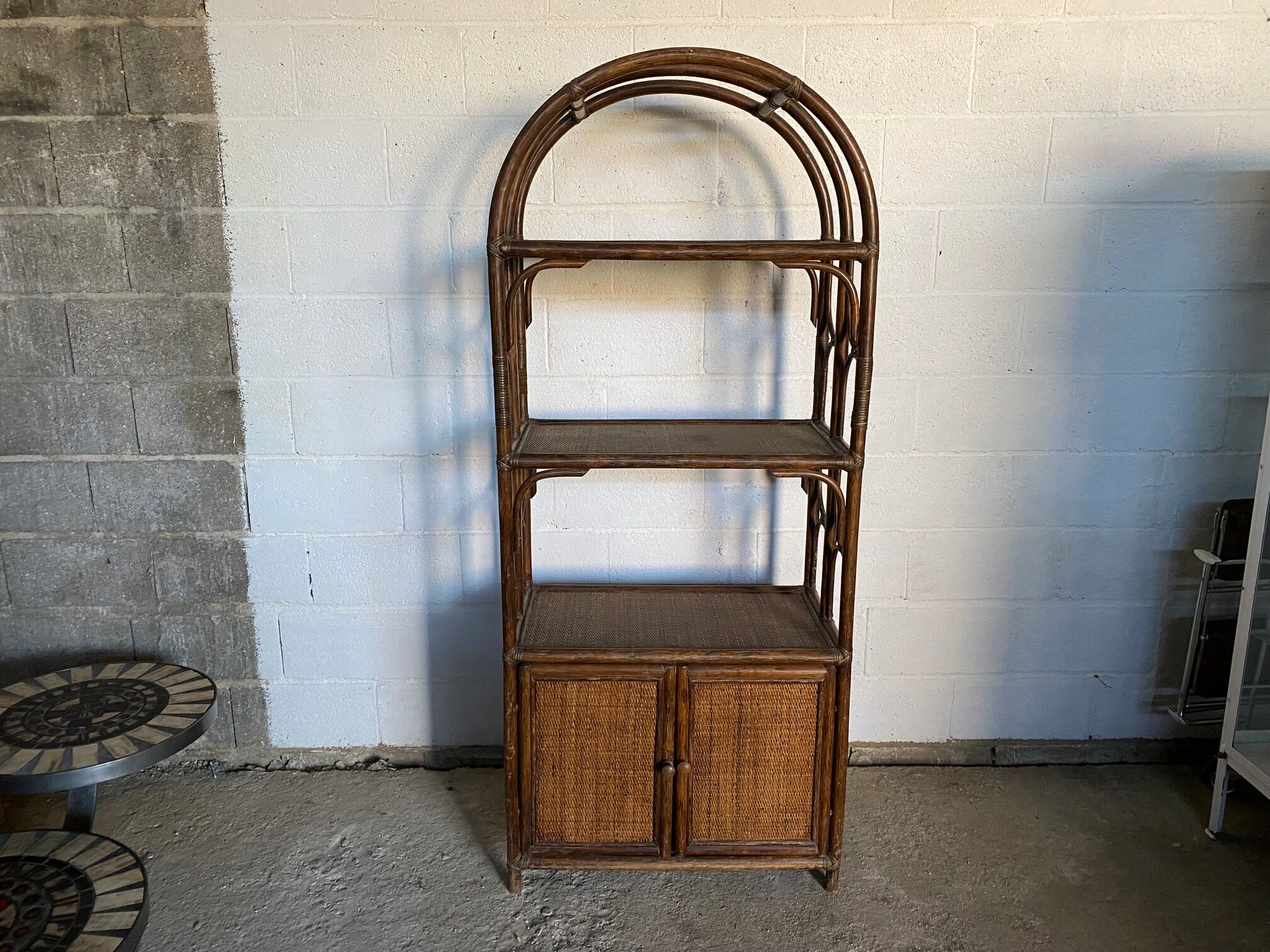 Vintage rattan bookcase 70s