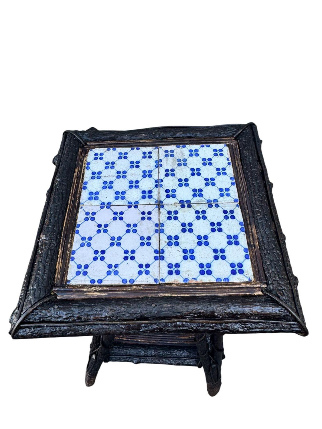 Folk art stool – circa 1890-1900. Rattan & ceramic