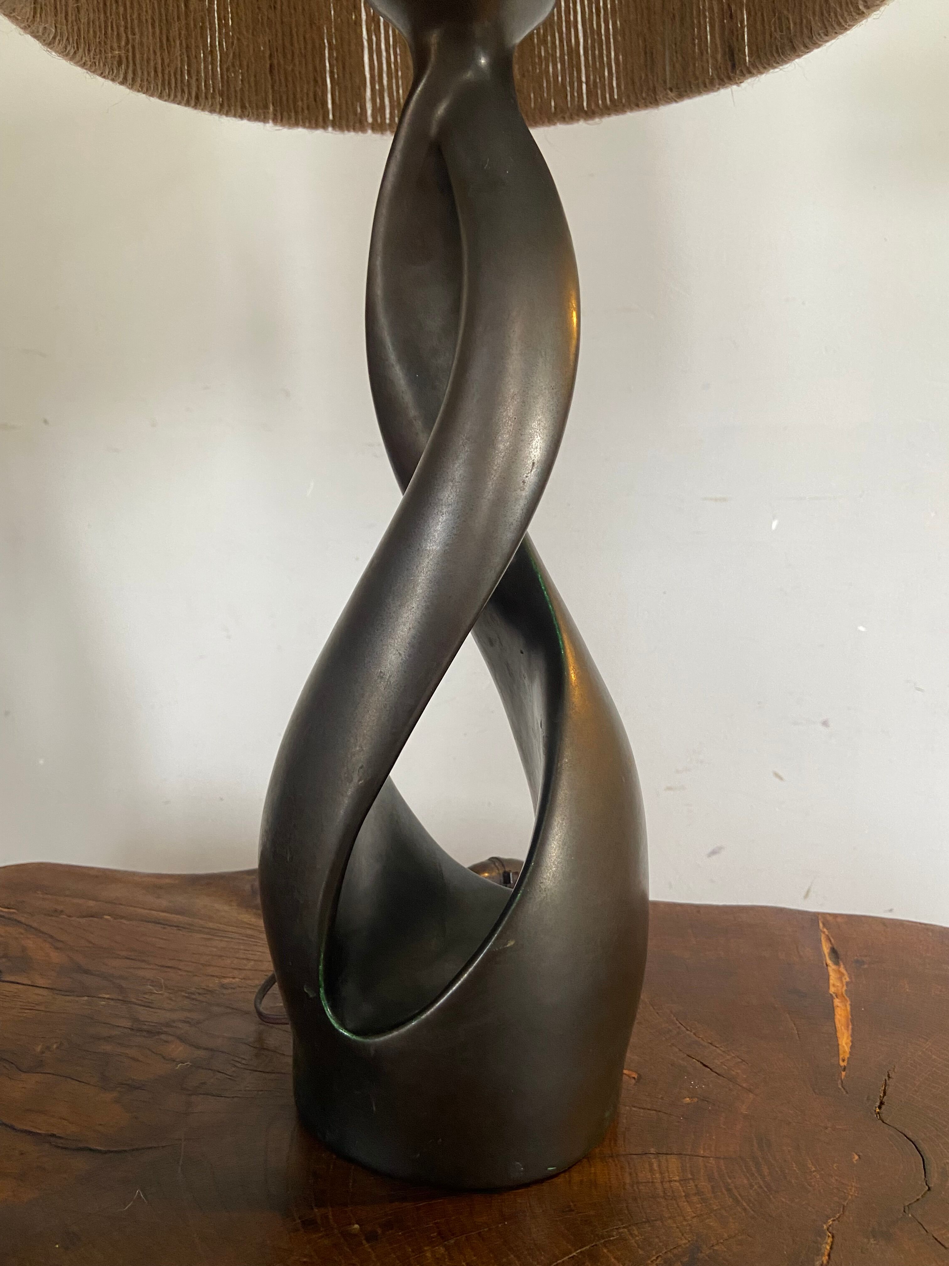Free form lamp Black ceramic 50s lampshade rope Dlg Marcel Giraud