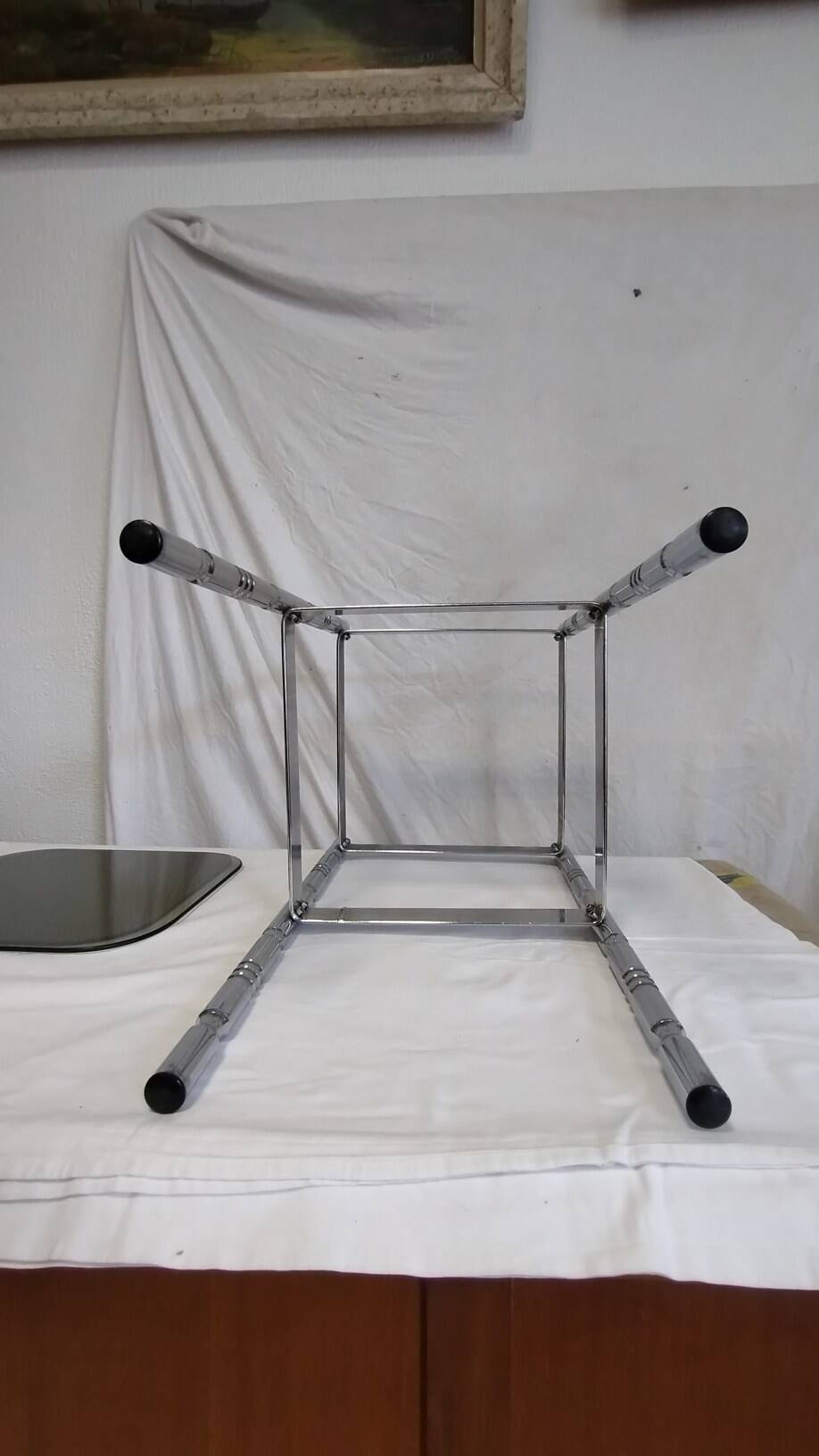 Bedside or side table in chromed steel with green smoked glass from the 70s