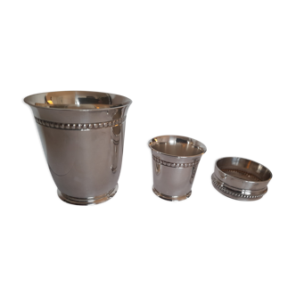 timpani, coquetier, towel round, silver metal year 70
