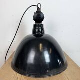 East German Black Enamel Factory Light by Lbd Veb Leuchtenbau Dresden, 1950