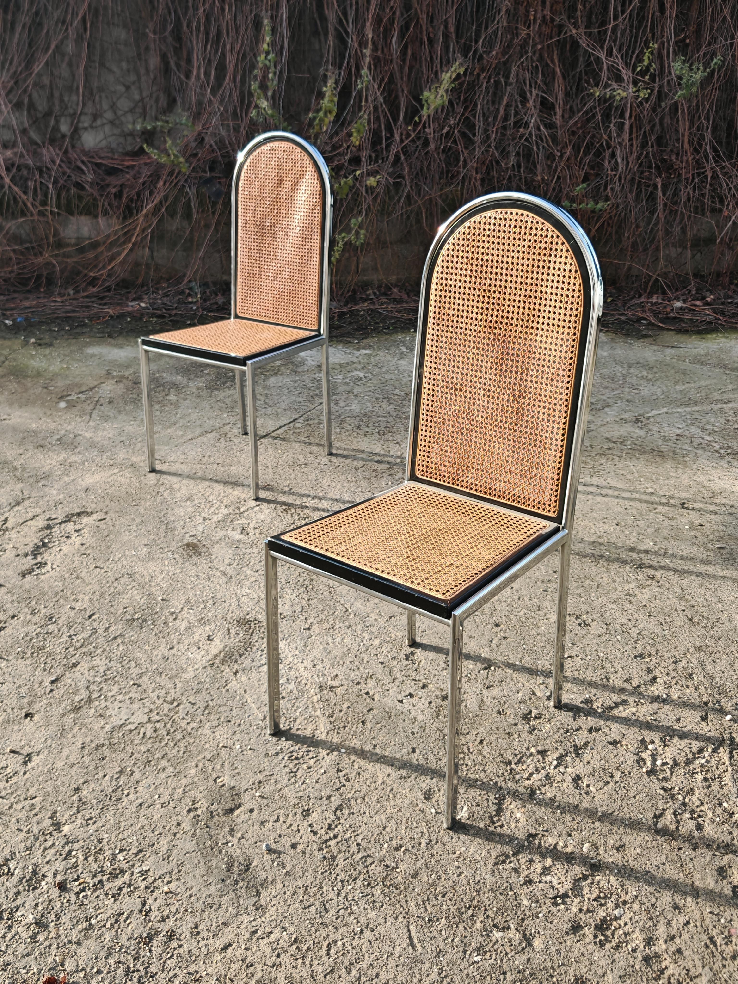 Chaises Bauhaus en hêtre et acier avec assises en cannage
