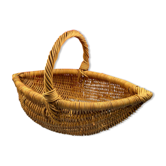 Old Artisanal basket natural wicker wood, vintage gondola type