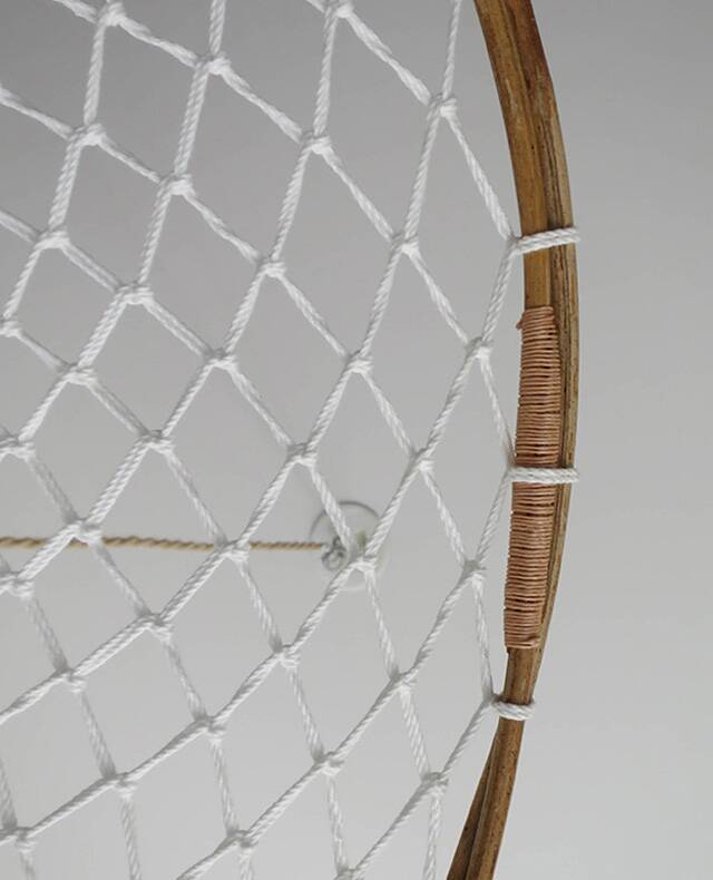 Curved rattan and rope pendant light