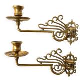 Art Nouveau brass wall sconces or wall candlesticks