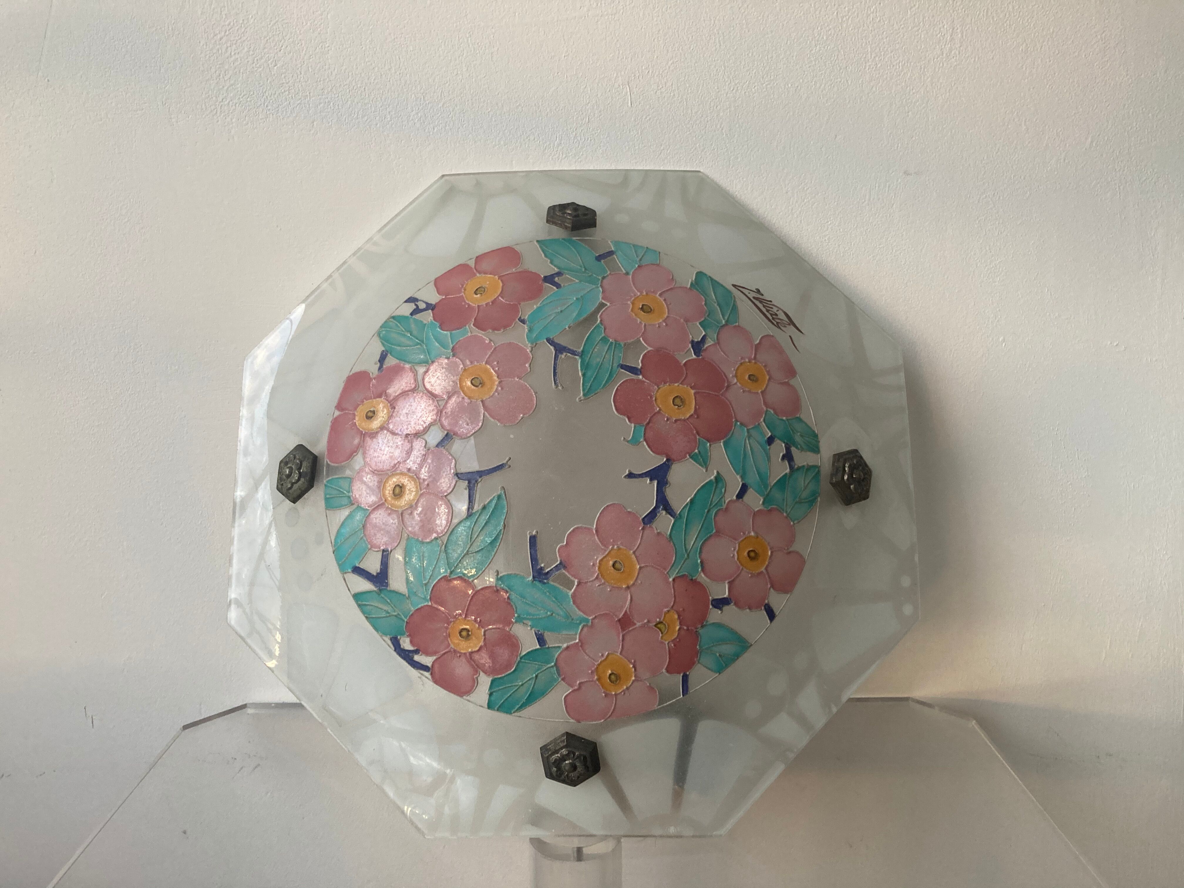 Art Deco enamelled glass ceiling light by J.Viale