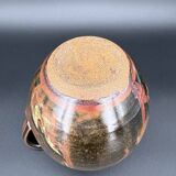 Signed black and red glazed stoneware pitcher, French artisanal ceramics