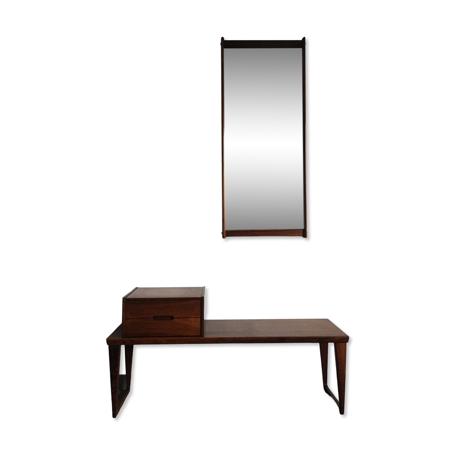 Scandinavian rosewood mirror and bench by Aksel Kjersgaard 60s
