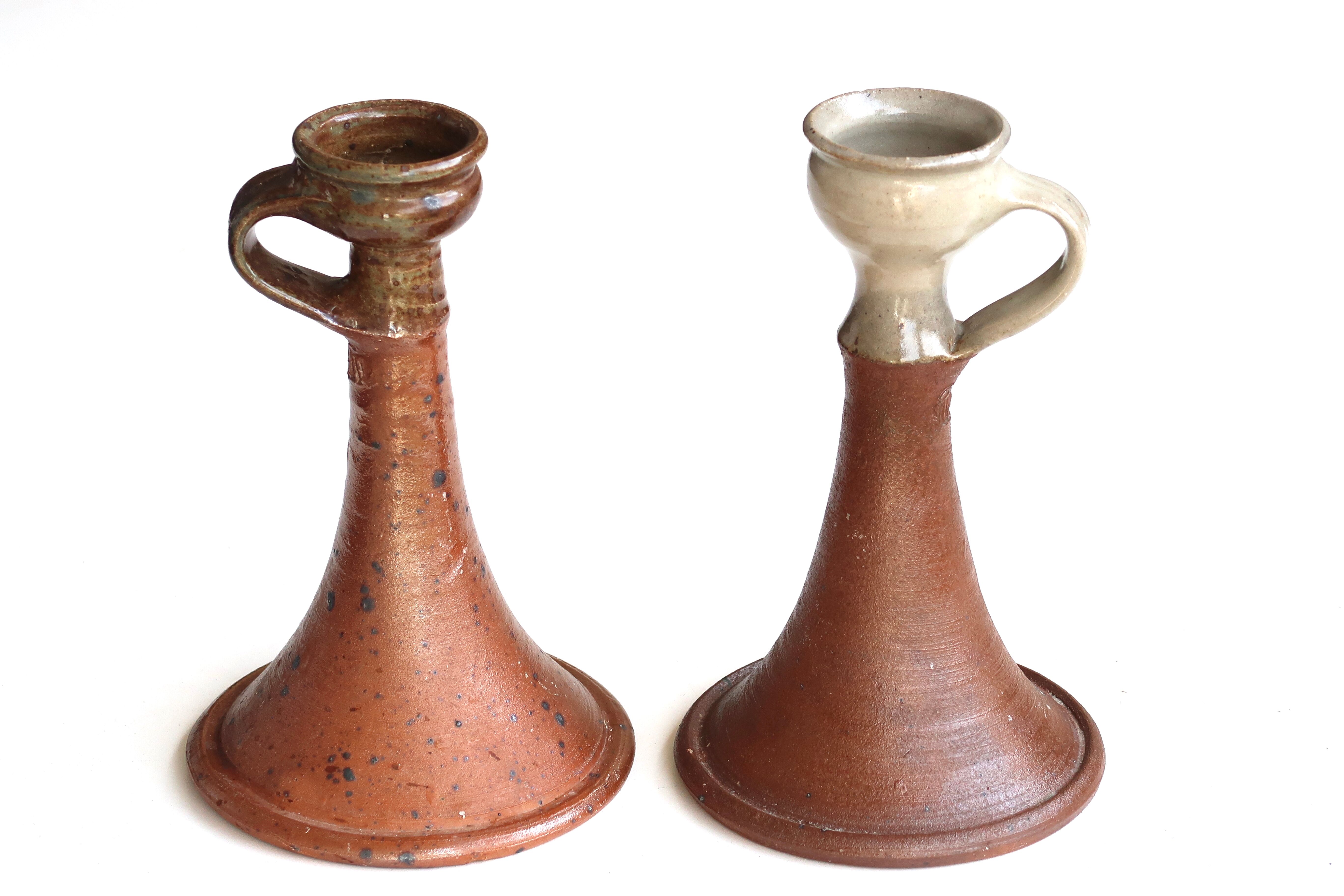 Paire de bougeoirs en grès de Pierre Digan, années 60