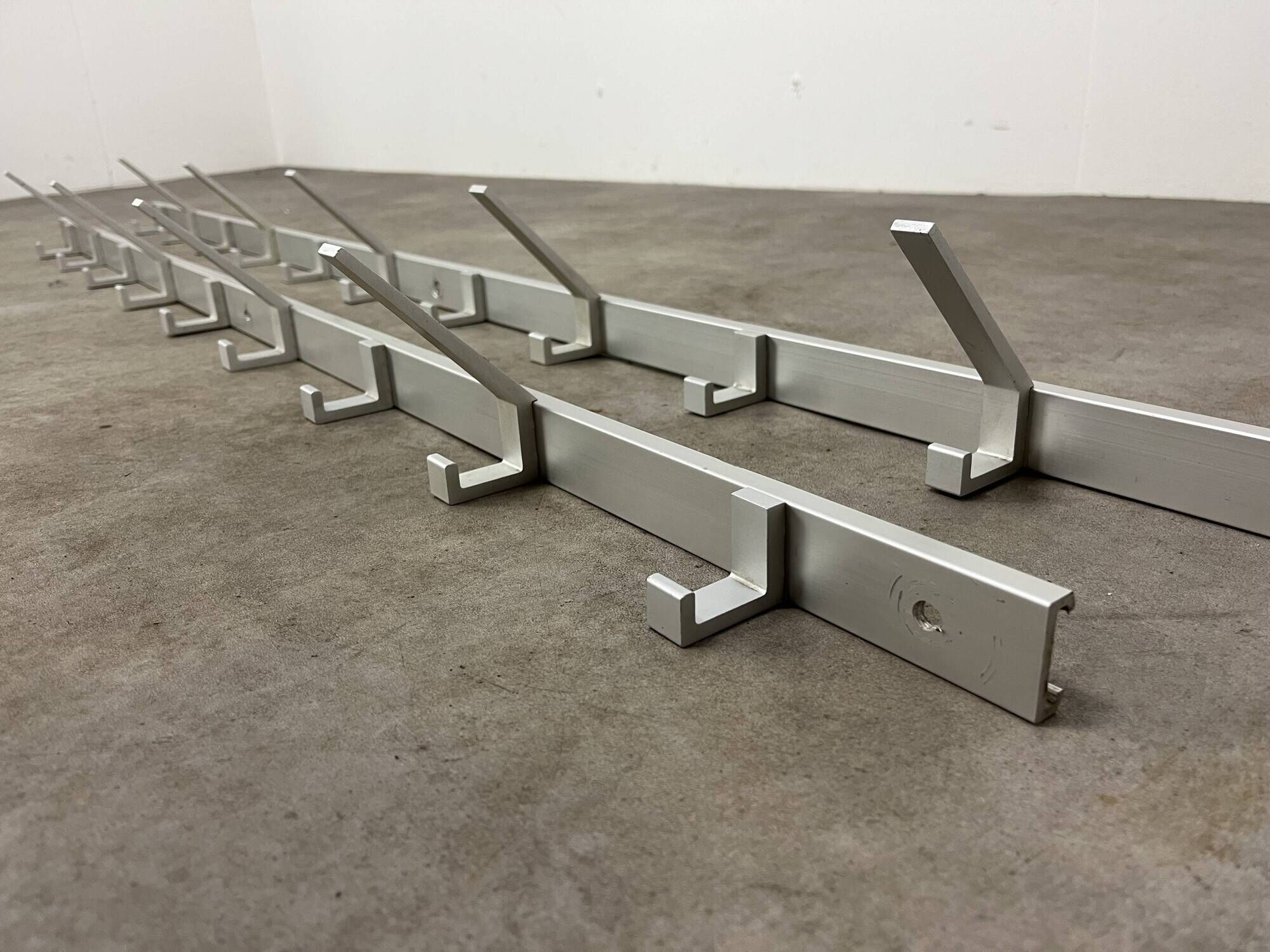 70s design aluminum wall coat rack, 21 hooks