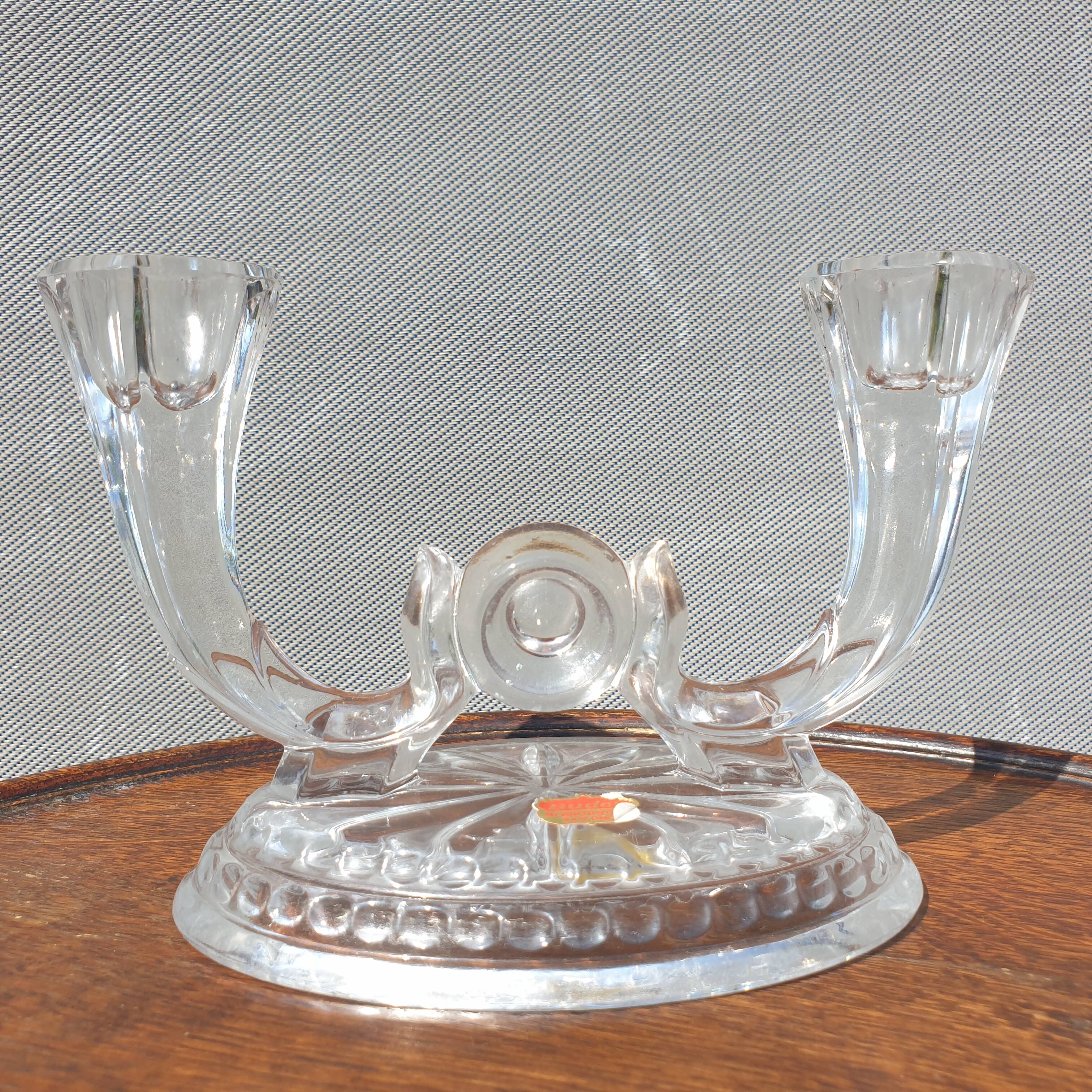 Pair candle holders vintage crystal Buder double torches