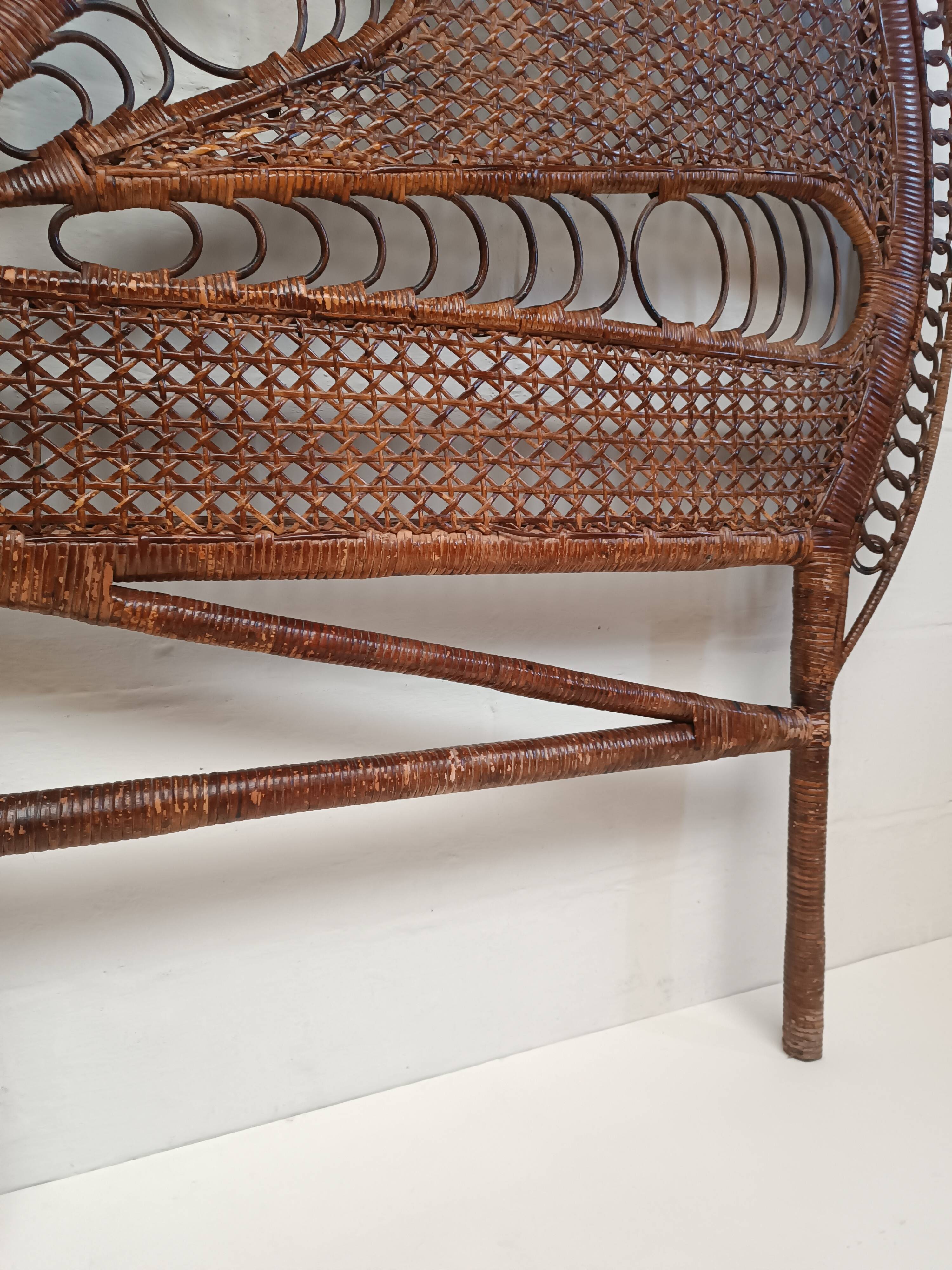 Vintage peacock rattan headboard