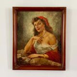 Tableau encadré représentant une cartomancienne bohémienne - signé CALLEWAERT 1940