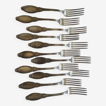 Set of 11 old silver-plated forks