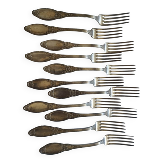 Set of 11 old silver-plated forks