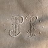 Antique half-breed sheet embroidered monogram PJT openwork