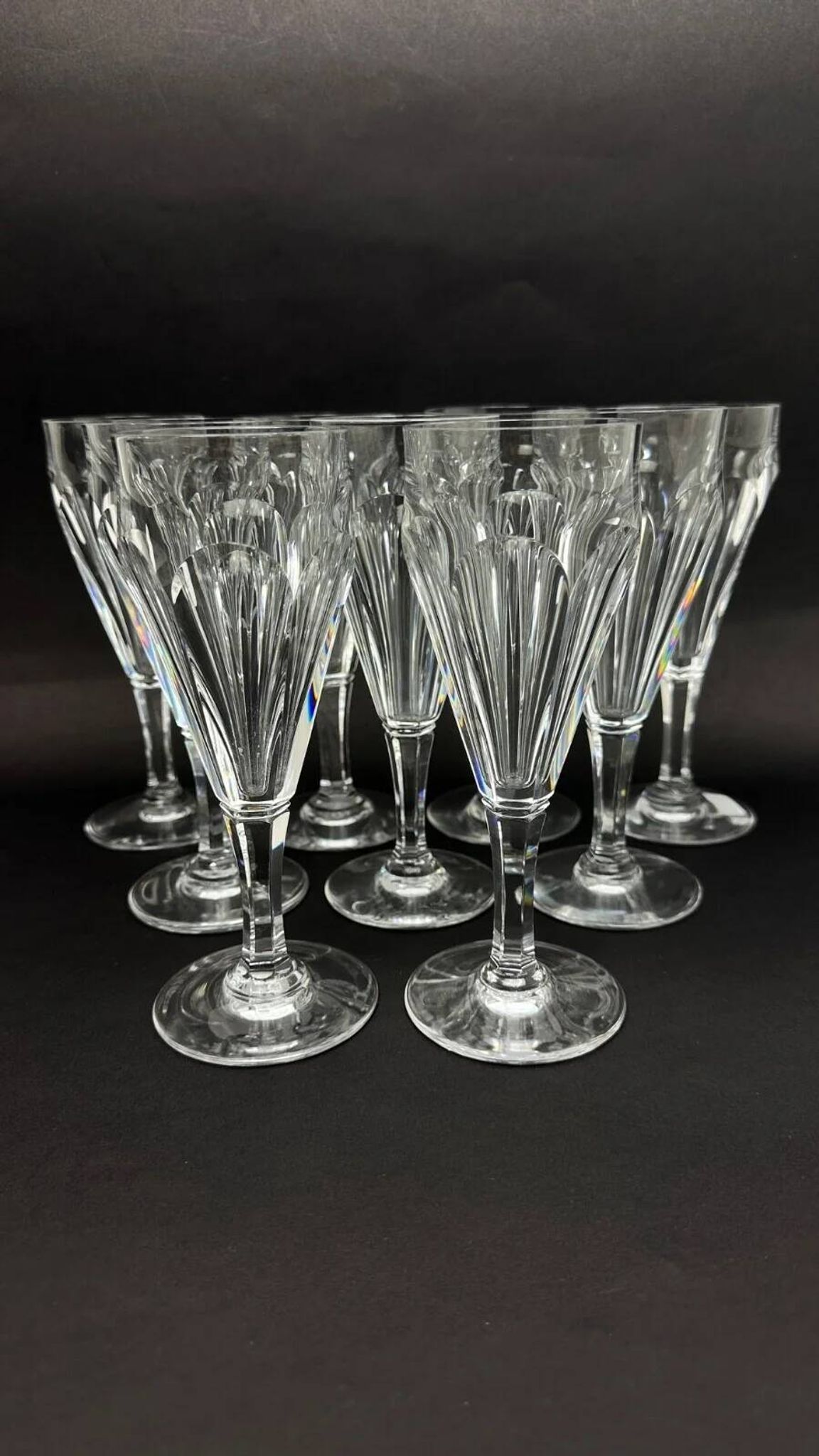 Baccarat, set of 9 champagne flutes model Duchesse de Dino