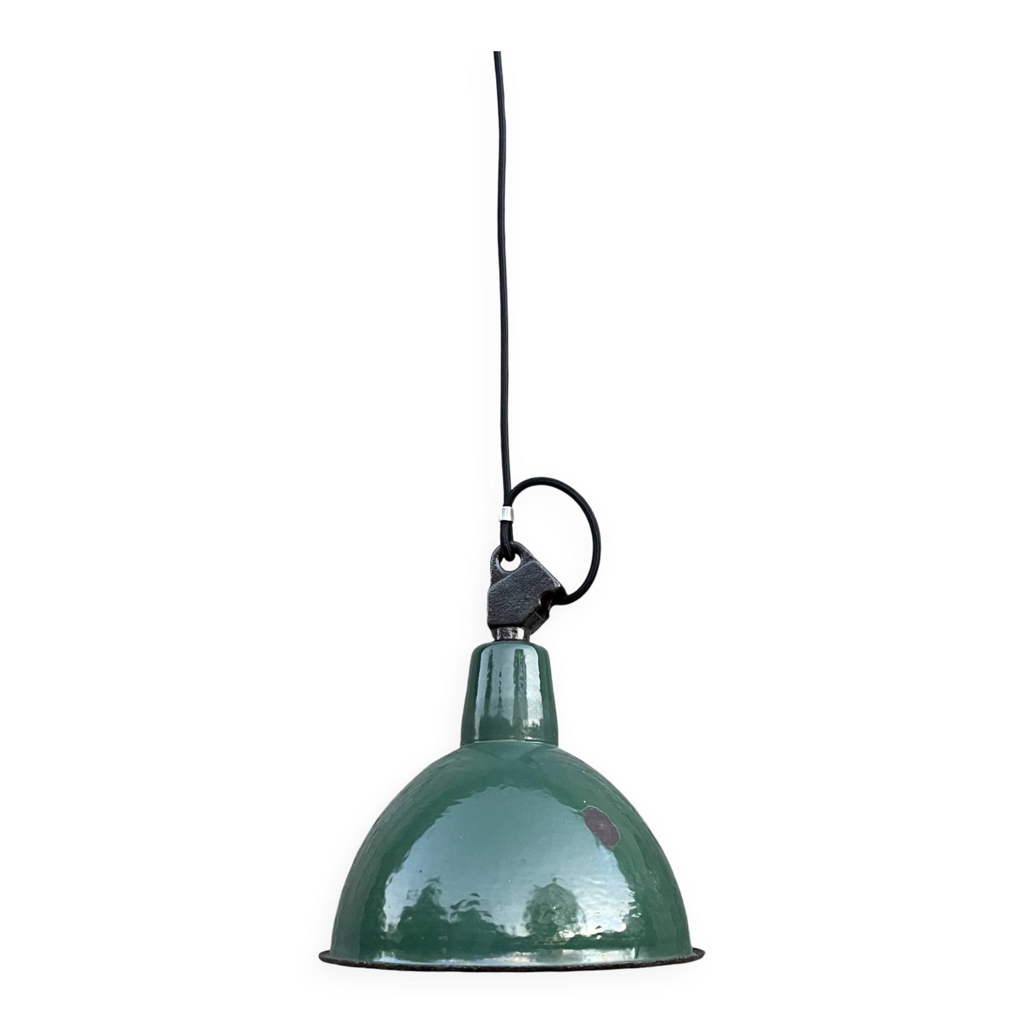 Lampe suspendue en émail vert industriel, loft OBg-1, années 1960