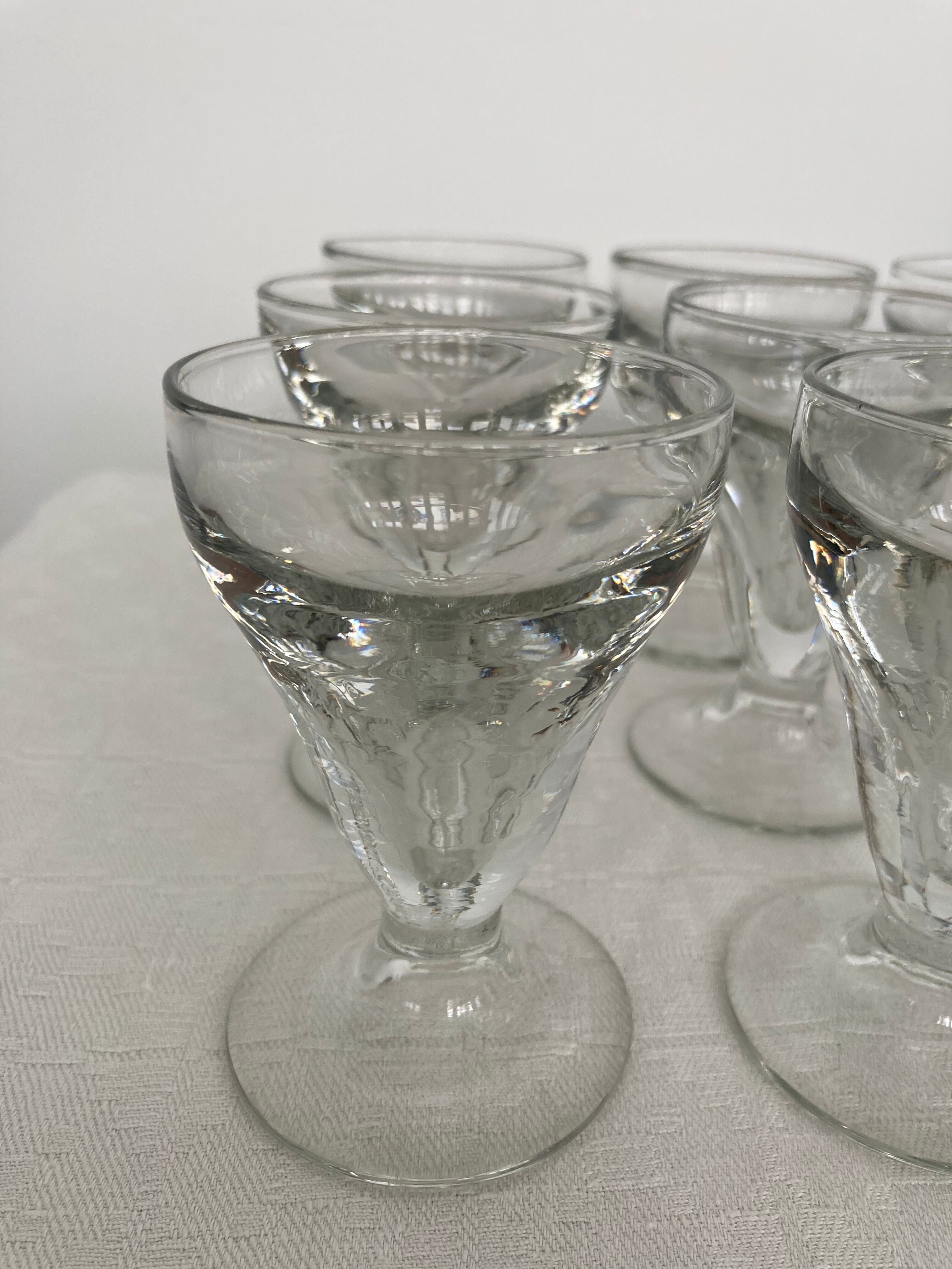Set of 9 old glasses thick conical bottom