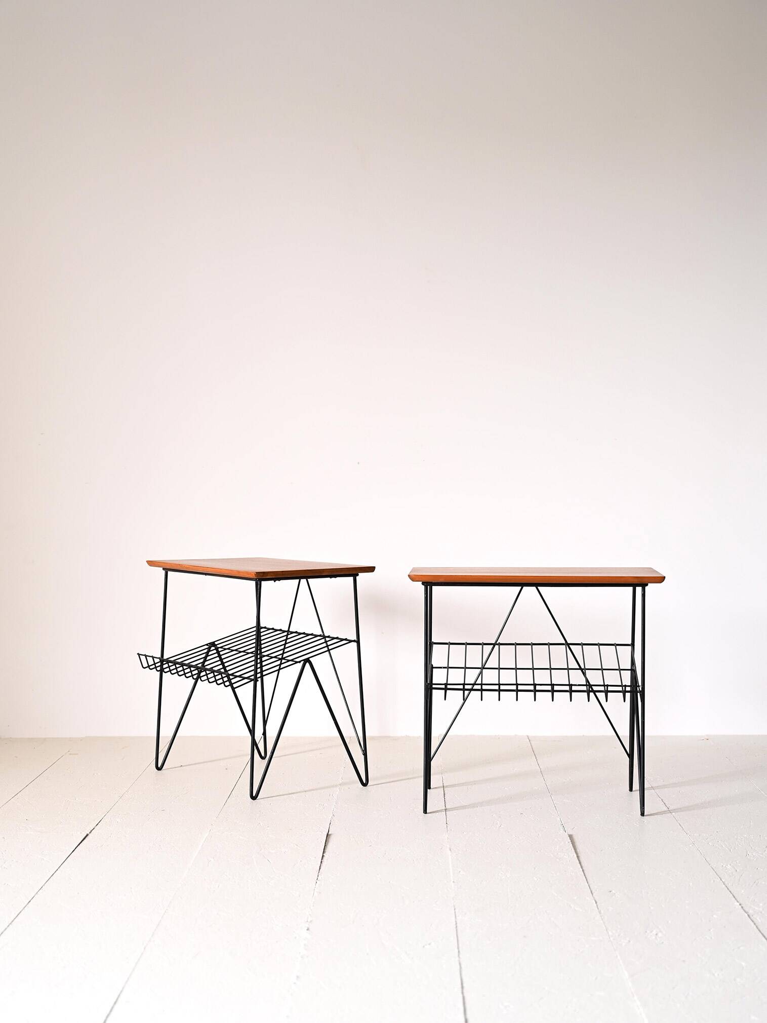 Pair of wooden and metal side tables