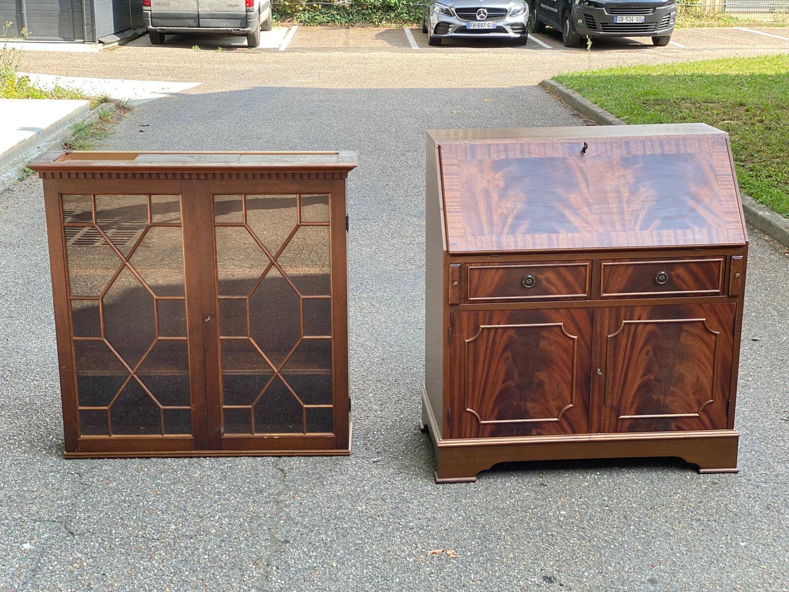 English solid wood donkey back writing desk, 20th century