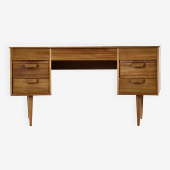 Midcentury uniflex walnut and beech concave desk designed by Gunther Hoffstead,
