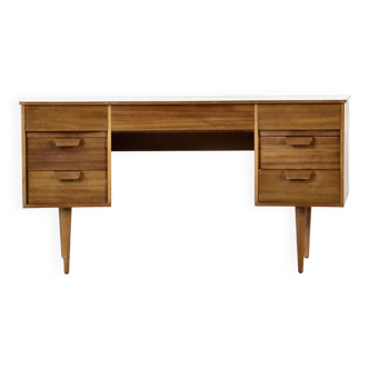 Midcentury uniflex walnut and beech concave desk designed by Gunther Hoffstead,