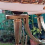 lustre art déco 4 feux bronze et opaline