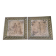 Antique tapestries framed in repoussé brass.