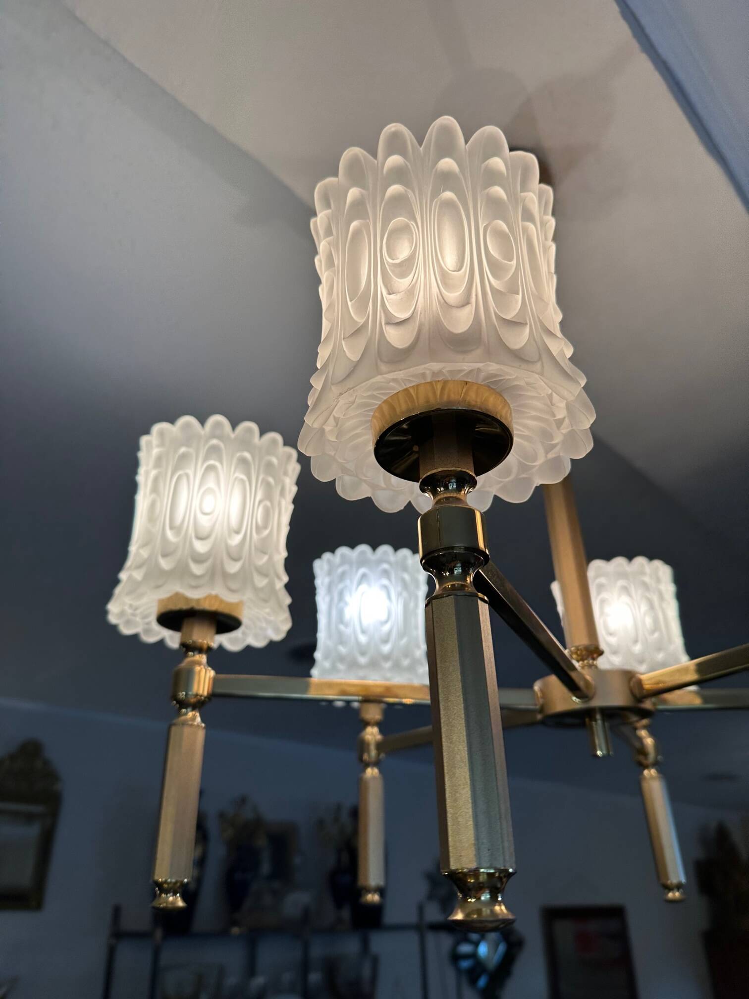 Brass and glass chandelier 1970