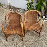 Pair of vintage rattan armchairs 1960