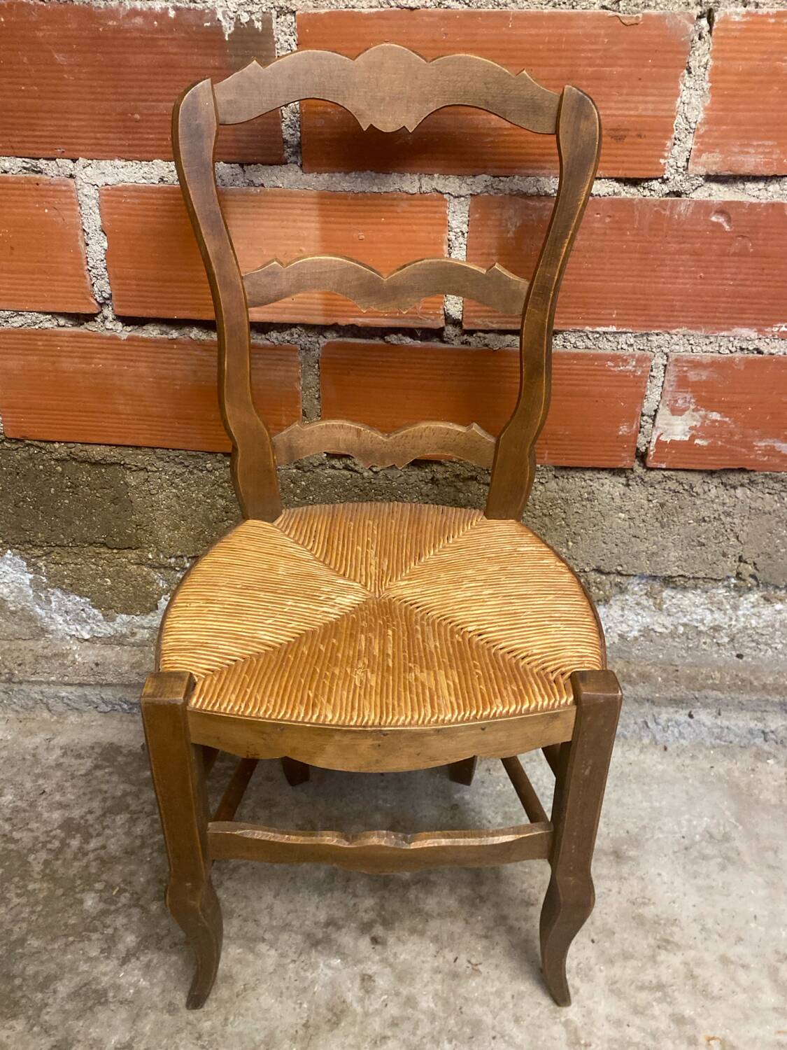 Vintage Provençal Chair Old Wood + Woven Straw Seat
