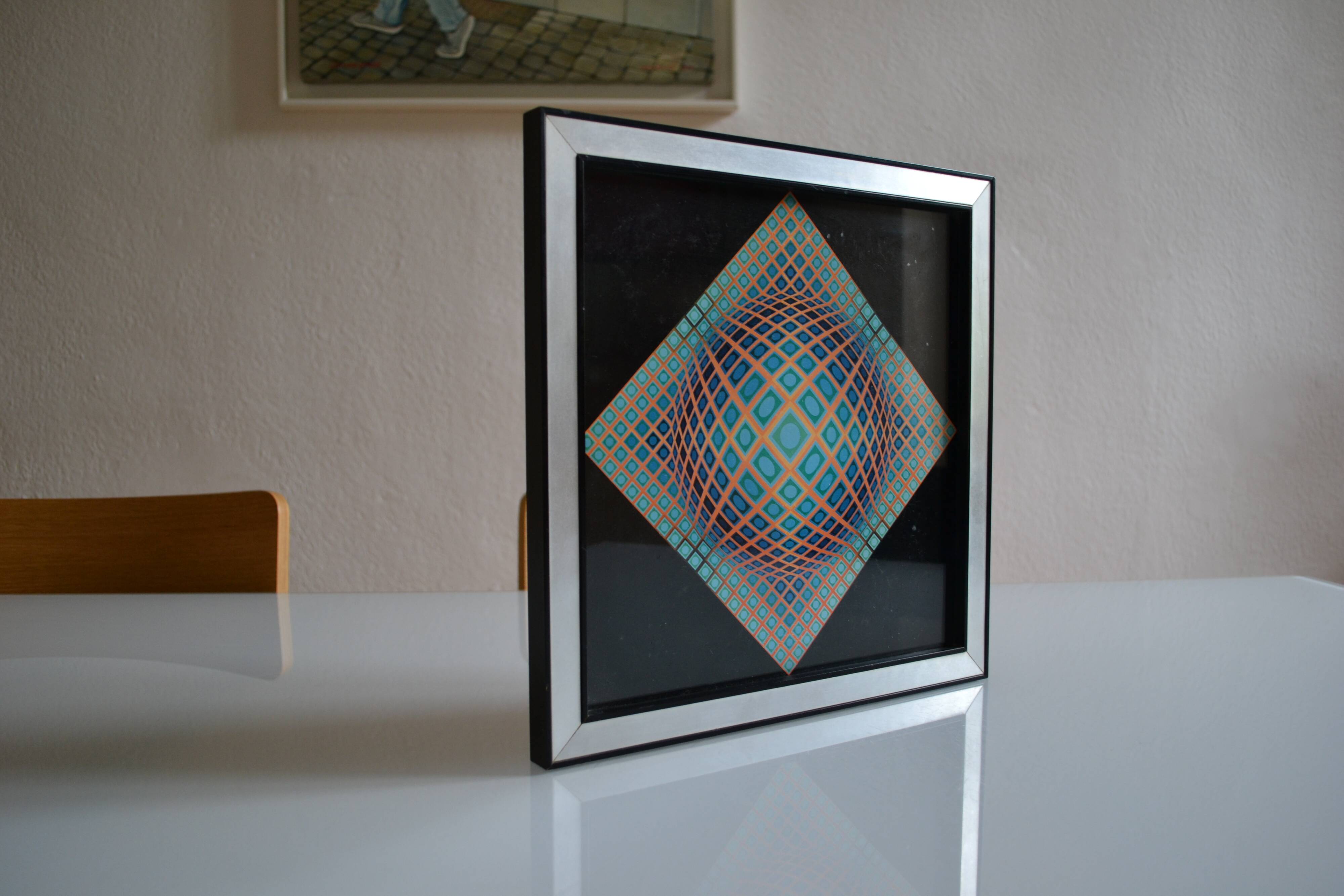 Victor vasarely impression offset annees 70 + cadre alu d'epoque