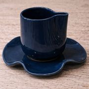Set tasse & soucoupe ondulée céramique - bleu pétrole