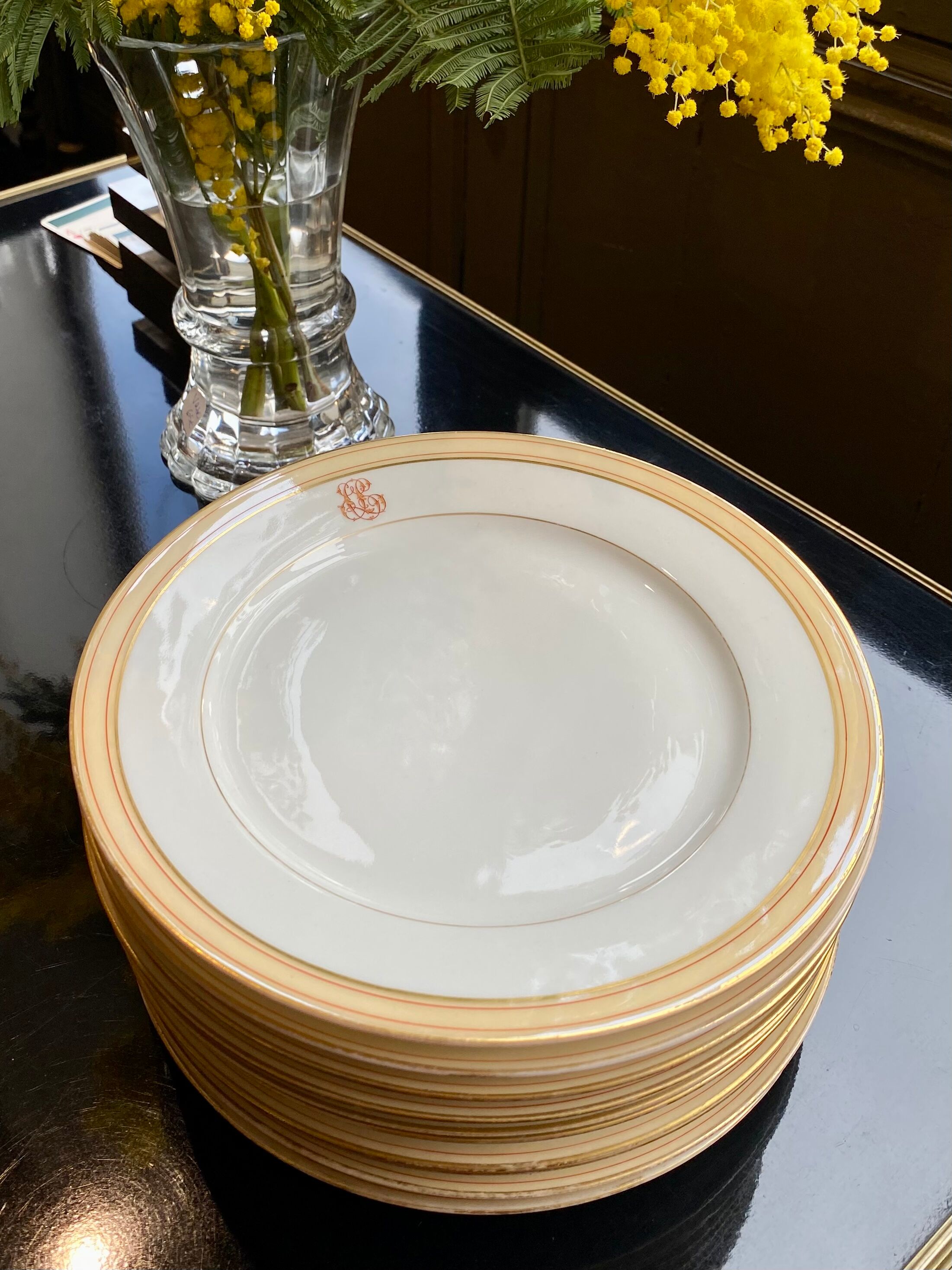 Série de 9 assiettes porcelaine de Longchamp