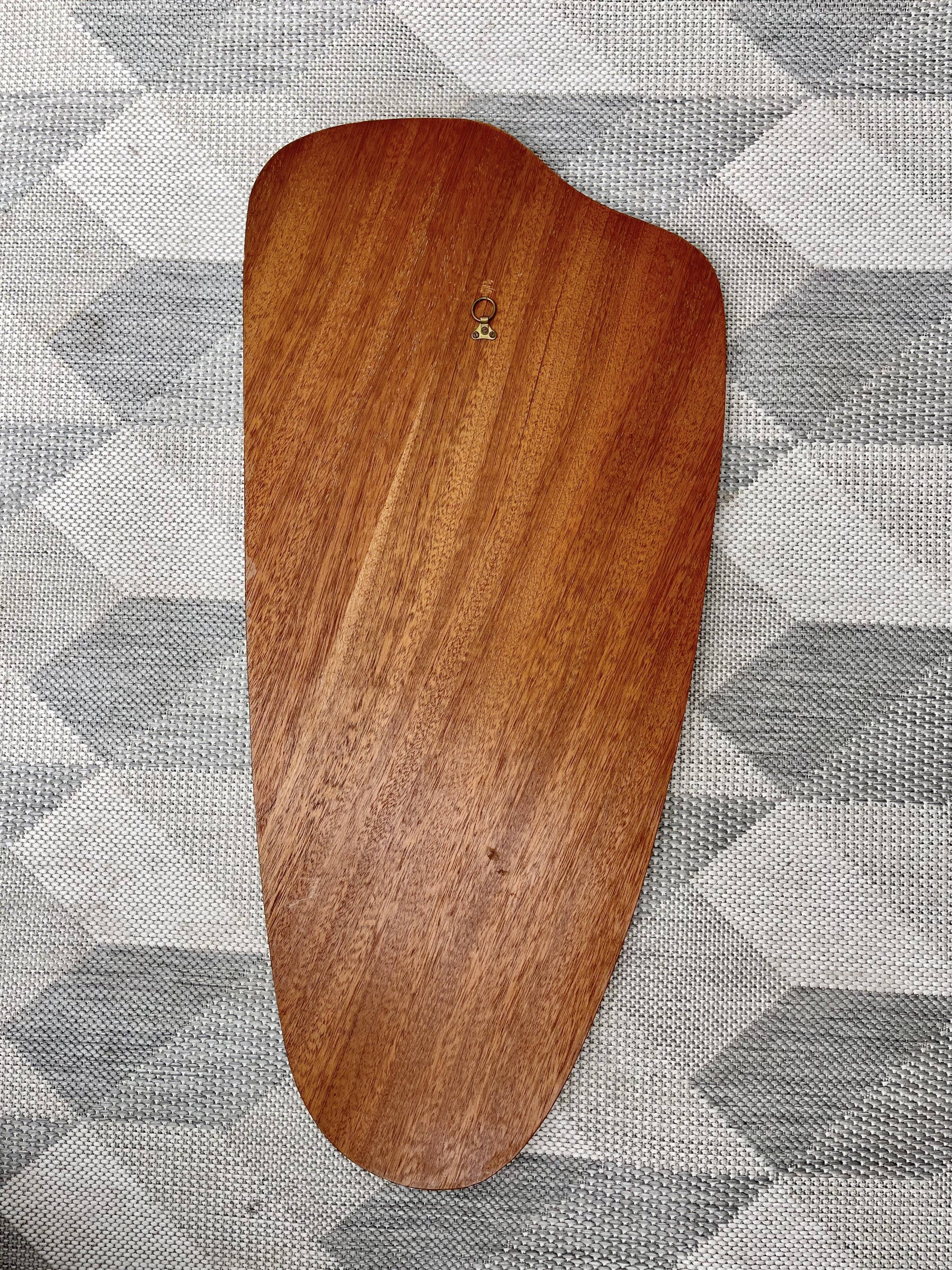 Vintage triangular wall mirror teak frame - 80x37cm