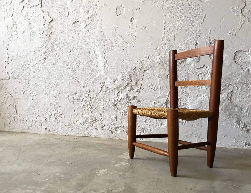 Chaise enfant en bois et paille
