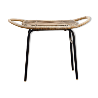 Tabouret en rotin du milieu du siècle par Alan Fuchs pour Uluv années 1960 Tchécoslovaquie